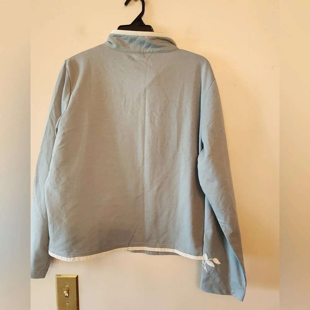 City hearts slate blue Embroidered full zip sweater jacket size womens large - Picture 4 of 6